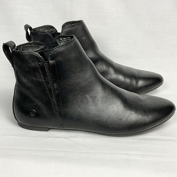 Born Remo Black Leather Booties Pull On Boot Shoe Sz 7 Flat Boots - Picture 3 of 7